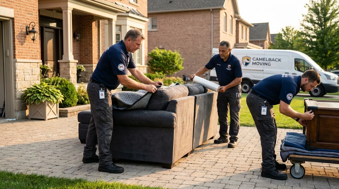 Large estate moving crew wrapping furniture in Colfax, WI